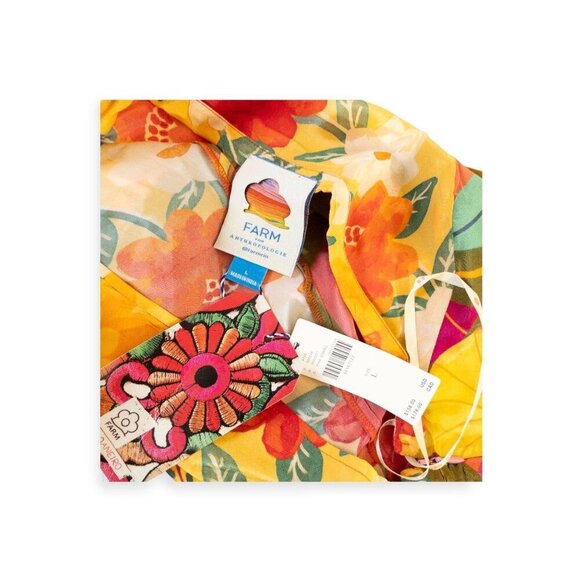 NWT Farm Rio X Anthropologie Tropical Floral Print Skirt SZ L Orange Florals - Picture 5 of 12